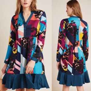 Maeve by Anthropologie Gillian Abstract Patchwork Print Shirtdress Size M